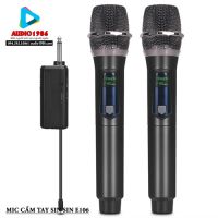 Micro không dây Mic cầm tay Sin Sin E106 2.4G kèm 2 mic kết nối amply mixer loa kéo loa trợ giảng hát karaoke